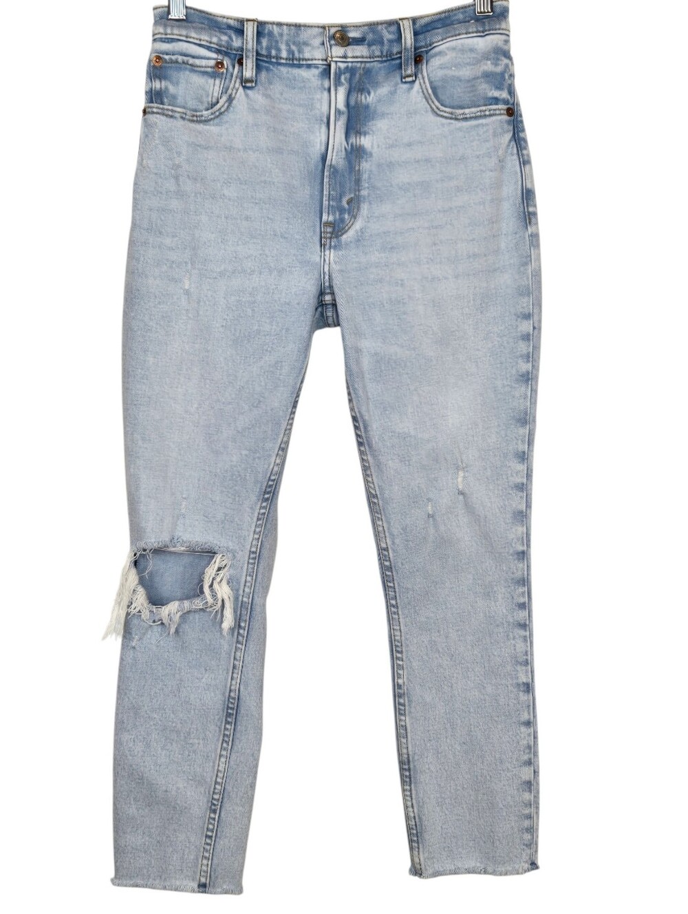 Abercrombie & Fitch Short Skinny High Rise Jean Ripped Knee Raw Hem 26 2 Short